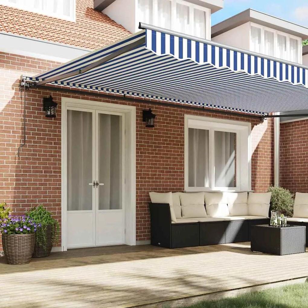 Toldo Retrátil Manual Azul e Branco 500x300 cm