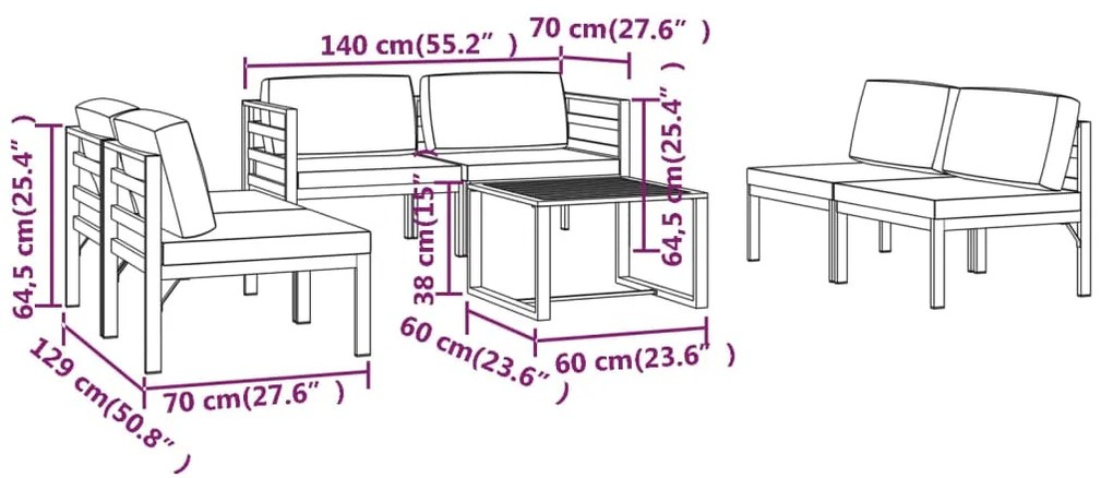 7 pcs conjunto lounge jardim com almofadões alumínio antracite