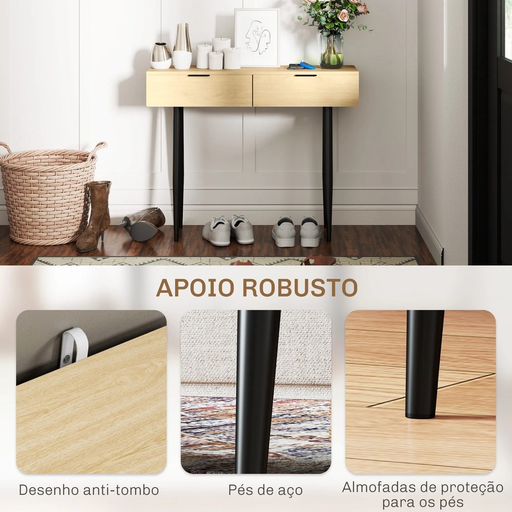 Mesa Consola Móvel para Entrada com 2 Gavetas e Pés de Aço Consola par