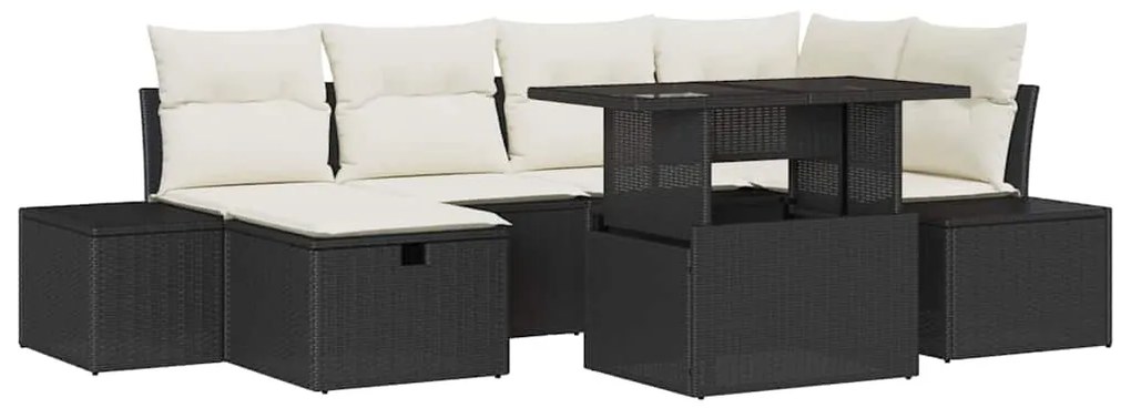 Conjunto de Sofá de Jardim 7 Peças com Almofadas em Rattan Polímero Pr
