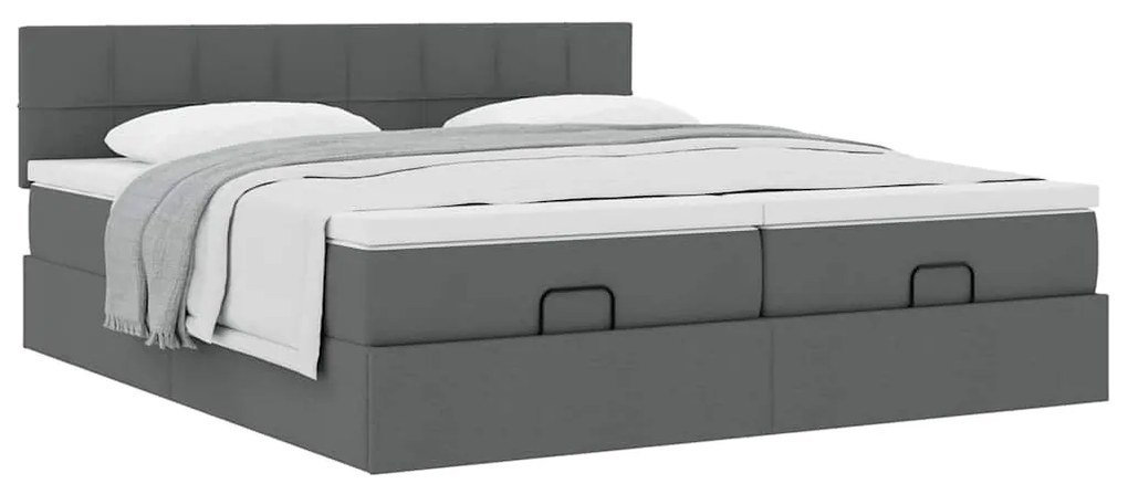Estrutura de cama otomana com colchões tecido cinzento escuro