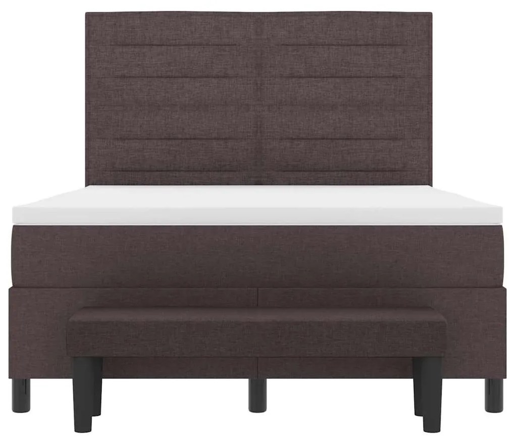 Cama Box com Colchão e Banco Castanho Escuro 140x190 cm Tecido