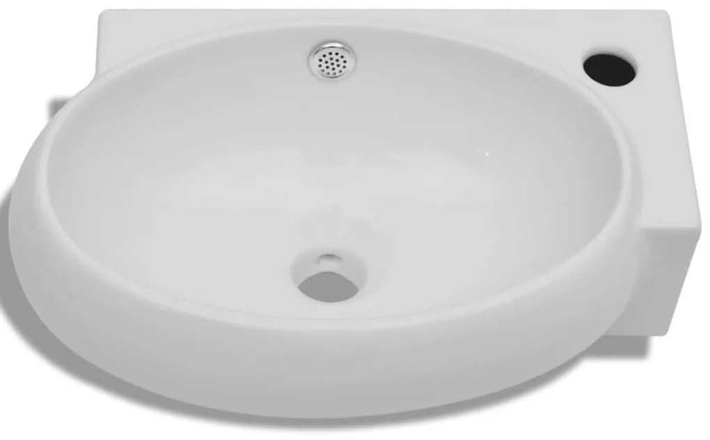 Lavatório cerâmica branco com abertura para torneira e orifício de des