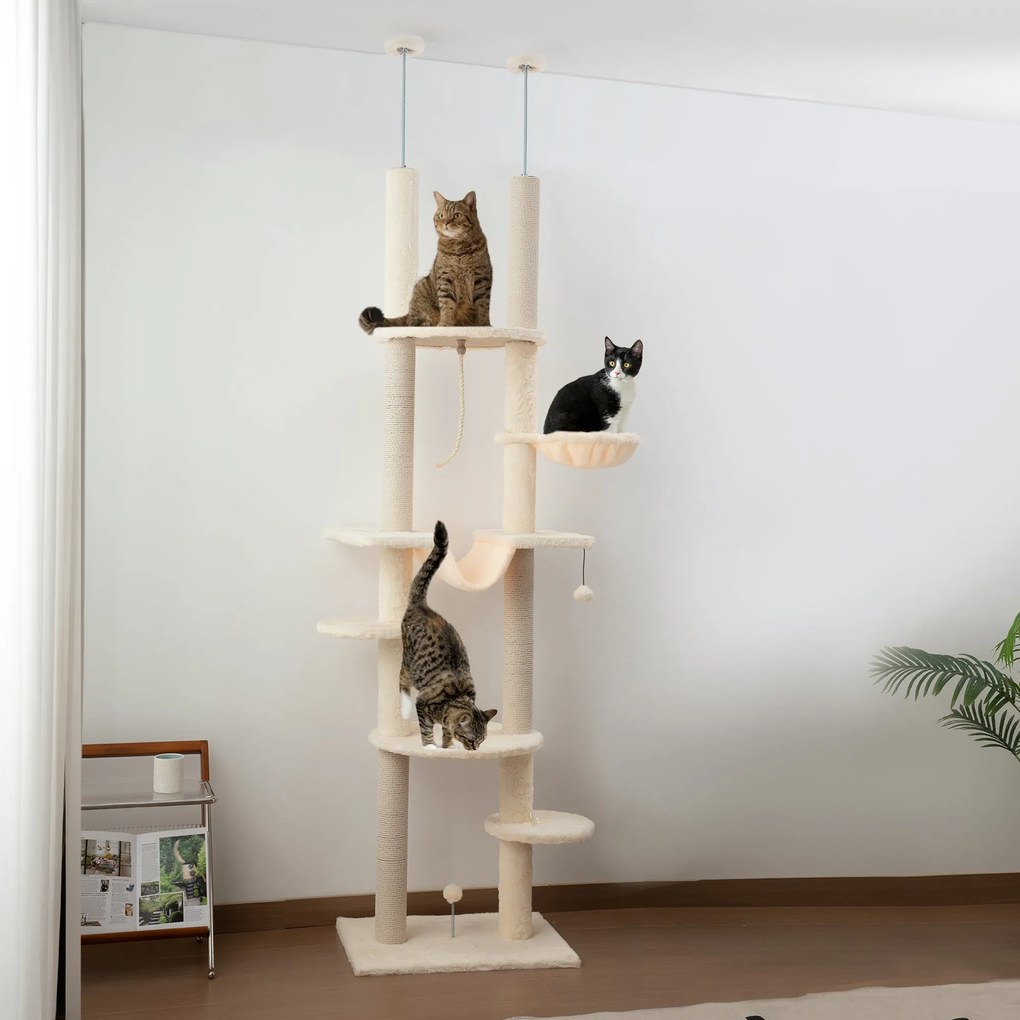 PawHut Arranhador para Gatos do Chão ao Teto 225-255 cm Arranhador par