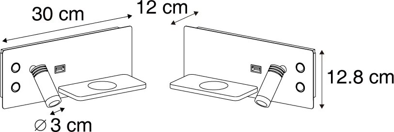 Conjunto de 2 candeeiros de parede bege com LED, USB e carregador de indução - Riza