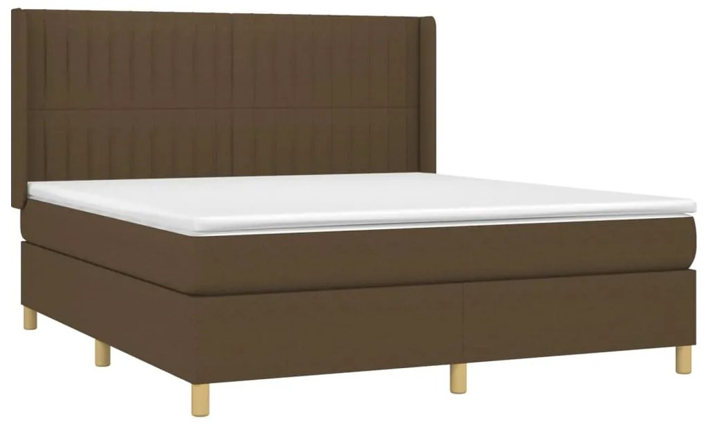 Cama box spring c/ colchão/LED 160x200cm tecido castanho-escuro