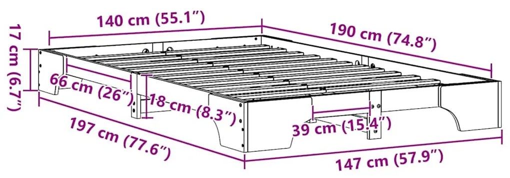 Cama Castanho Encerado 140x190 cm de Madeira de Pinho Maciça