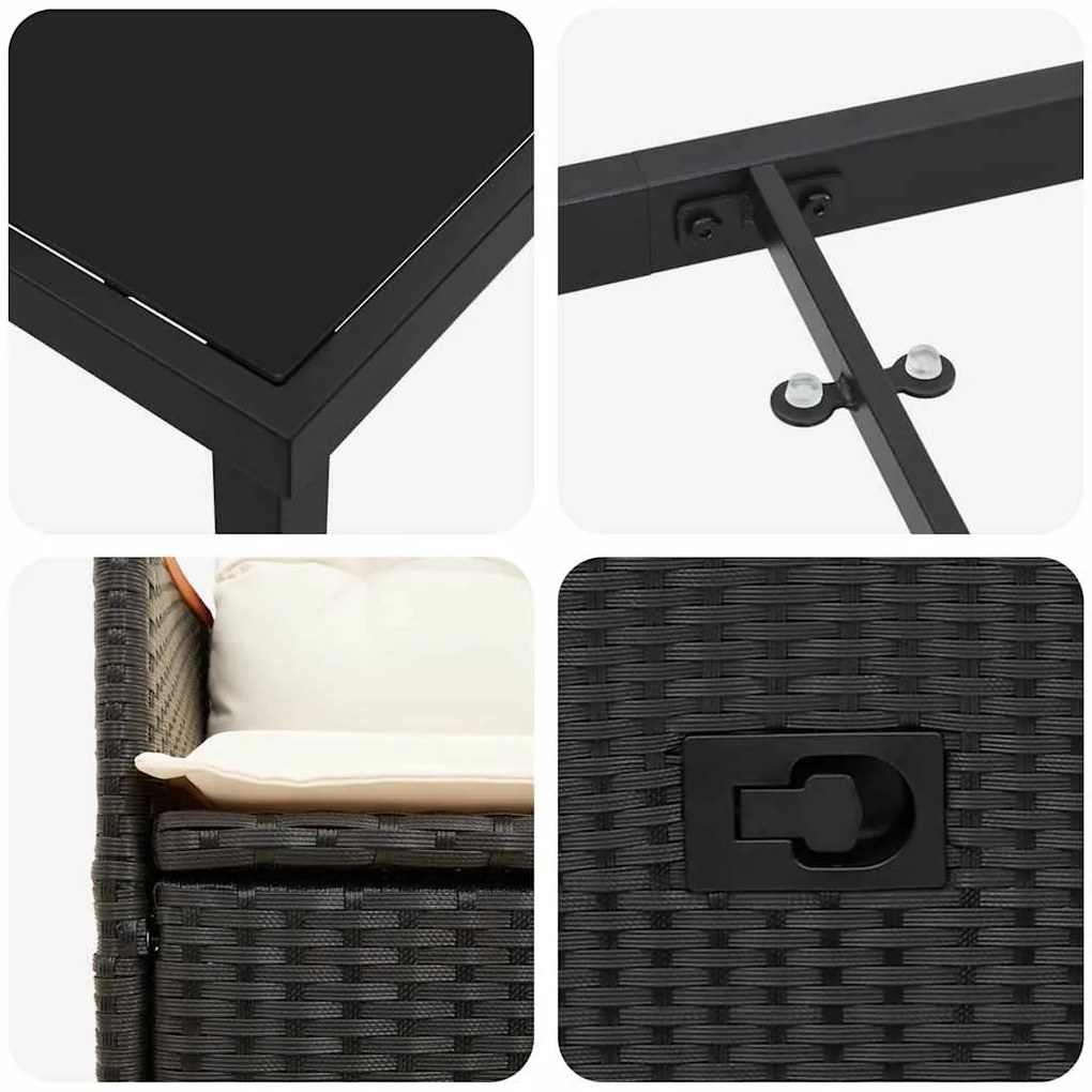 Conjunto de Jantar de Jardim de 5 Peças da com Almofadas Pretas em Rat