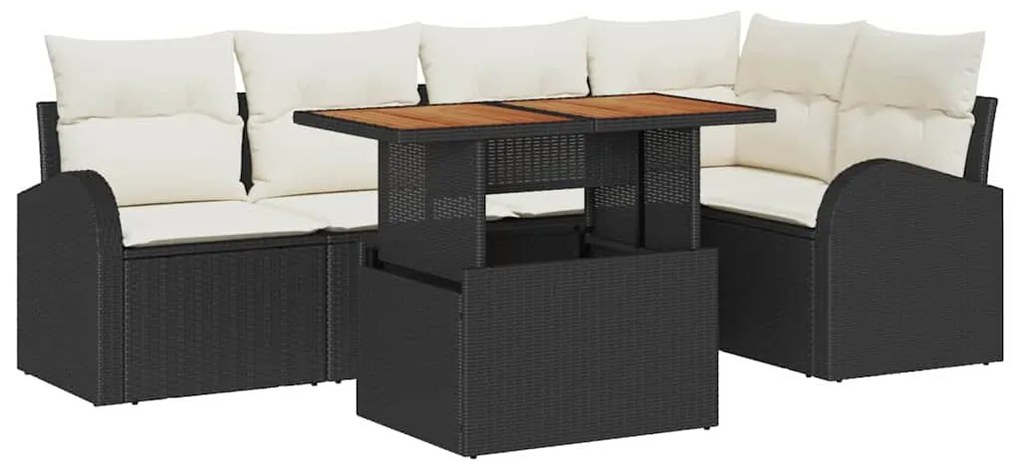 Conjunto de Jantar de Jardim com 6 Peças e Almofadas Preto de Rattan S