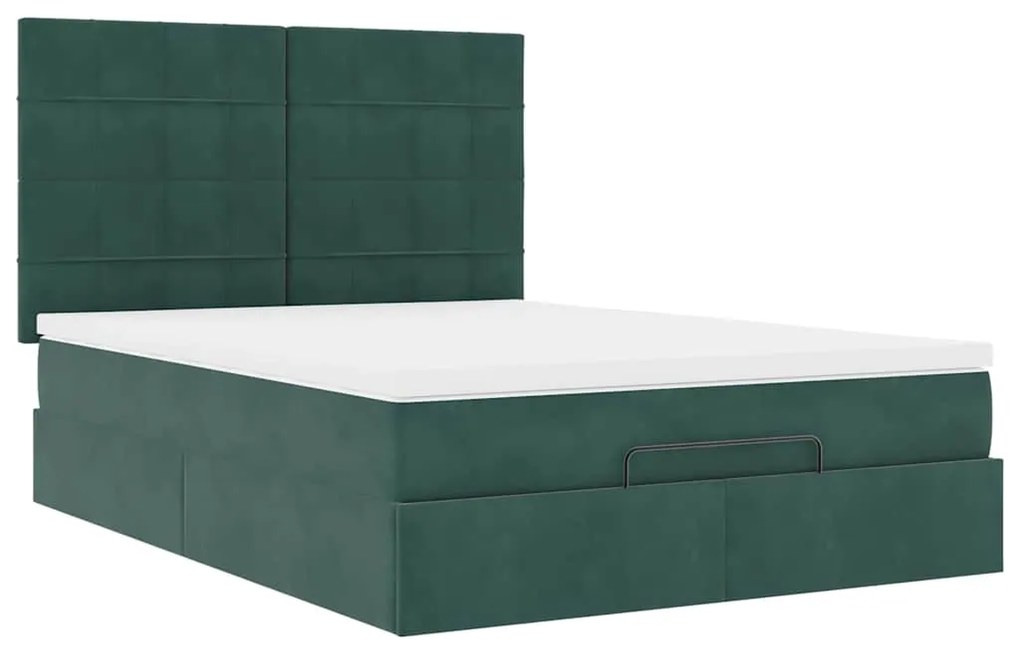 Estrutura cama otomana colchões 140x200 cm veludo verde escuro
