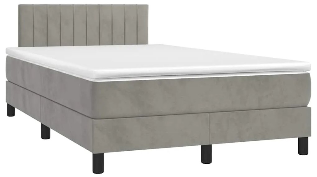 Cama box spring colchão LED 120x190 cm couro artif. cinza-claro