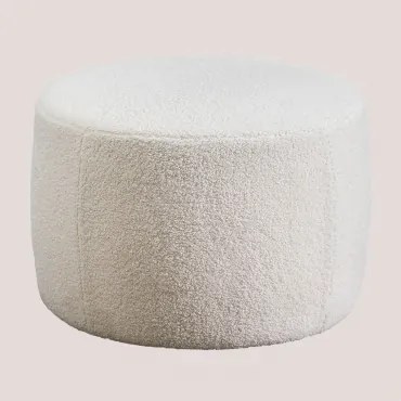 Pufe Redondo Ø60 Cm Em Borreguinho Jaldinguer Tecido Pele De Borrego Branco - Sklum