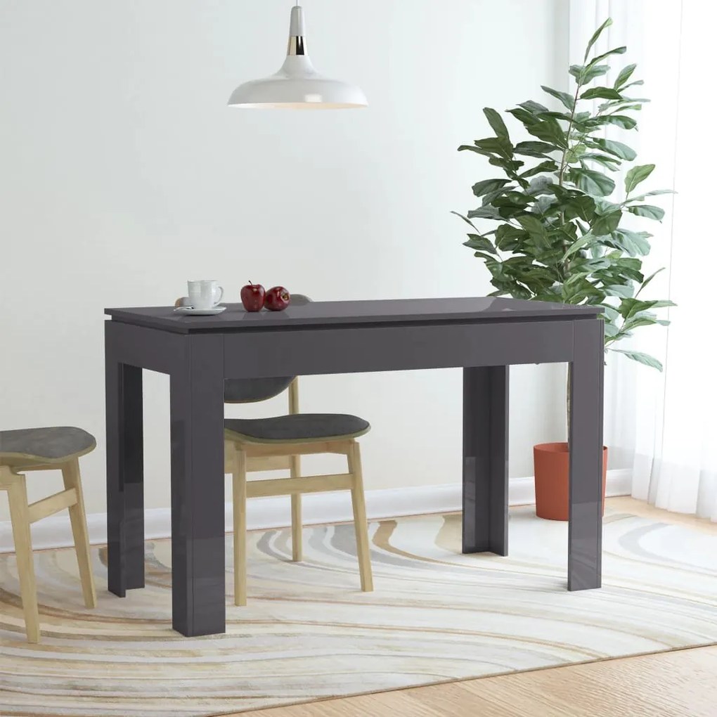 vidaXL Mesa de jantar 120x60x76 cm contraplacado cinzento brilhante