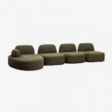 Sofá Modular Chaise Longue Esquerdo De 4 Peças Estofado Giorgia Tecido Verde Exército - Sklum