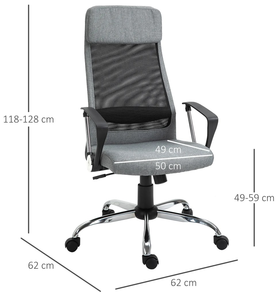 Vinsetto Cadeira de escritório ergonômica giratória e basculante com altura de assento ajustável 62x62x118-128 cm Cinza