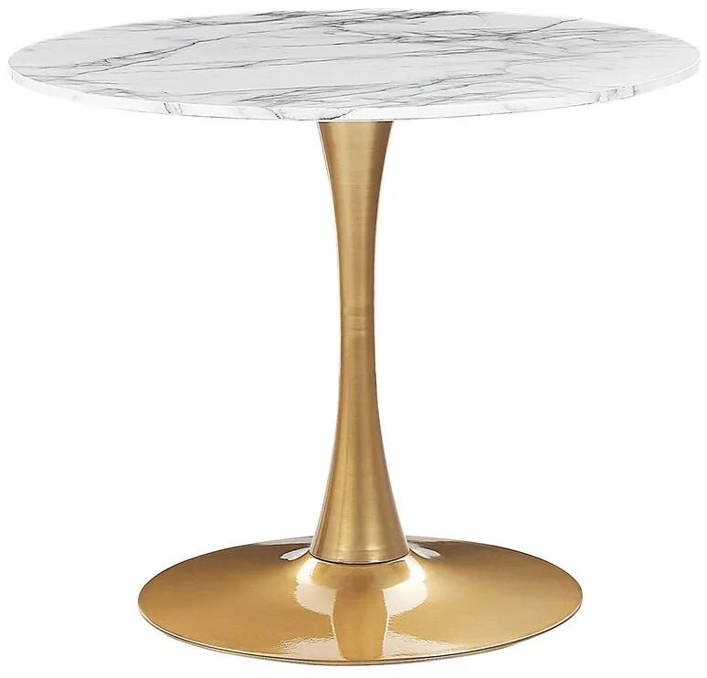 Mesa de jantar redonda efeito mármore branco e dourado ⌀ 90 cm BOCA Beliani