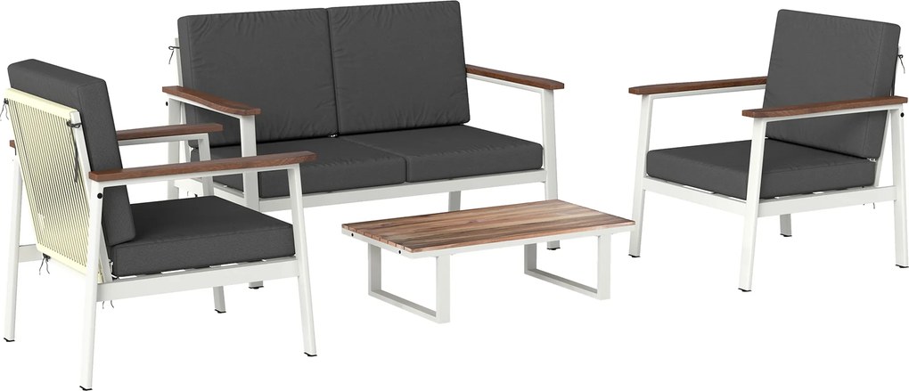 Outsunny Conjunto de Sofás para Jardim 4 Pessoas 2 Poltronas Sofá Mesa Cinza | Aosom Portugal