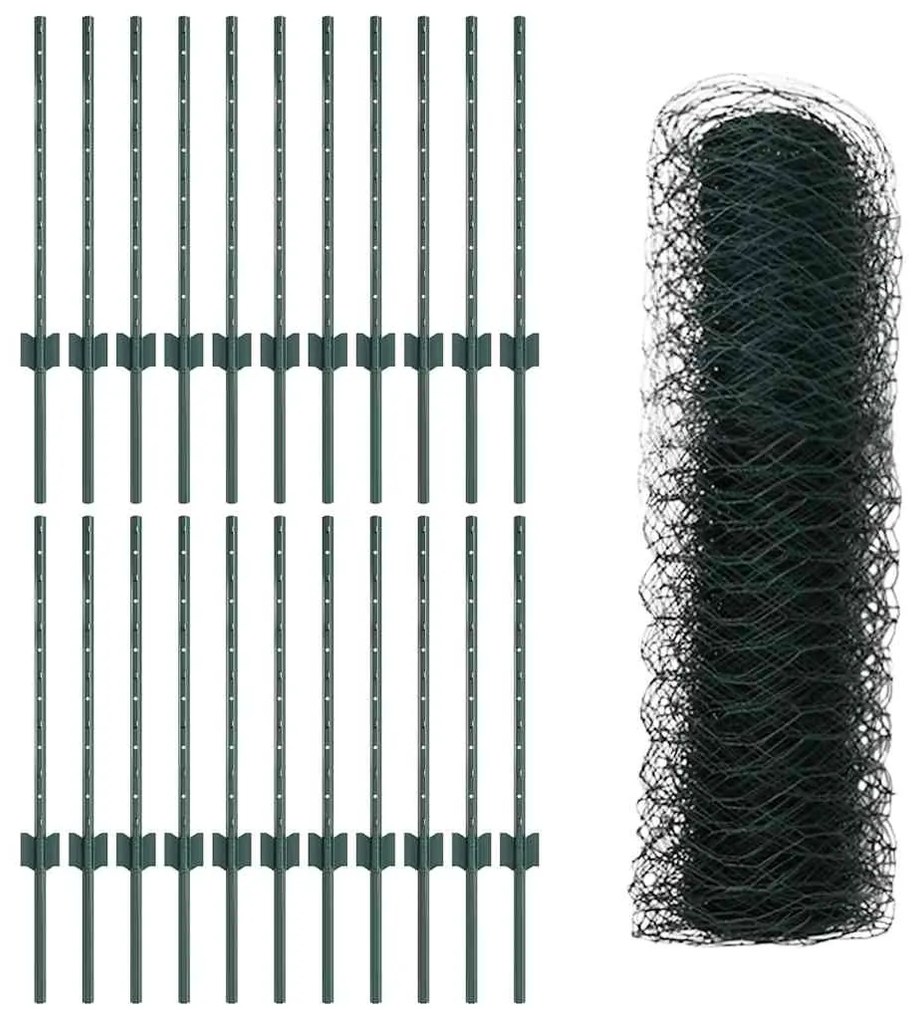 Postes para Cerca 11 pcs U-Channel Verde 60 cm de Aço