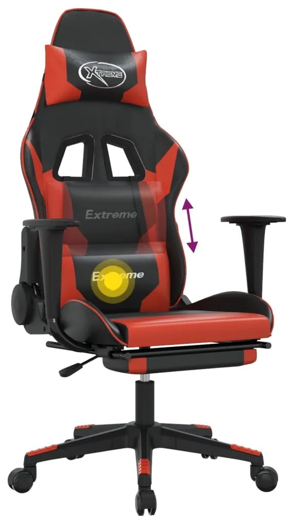 Cadeira gaming massagem + apoio pés couro artif. preto/vermelho