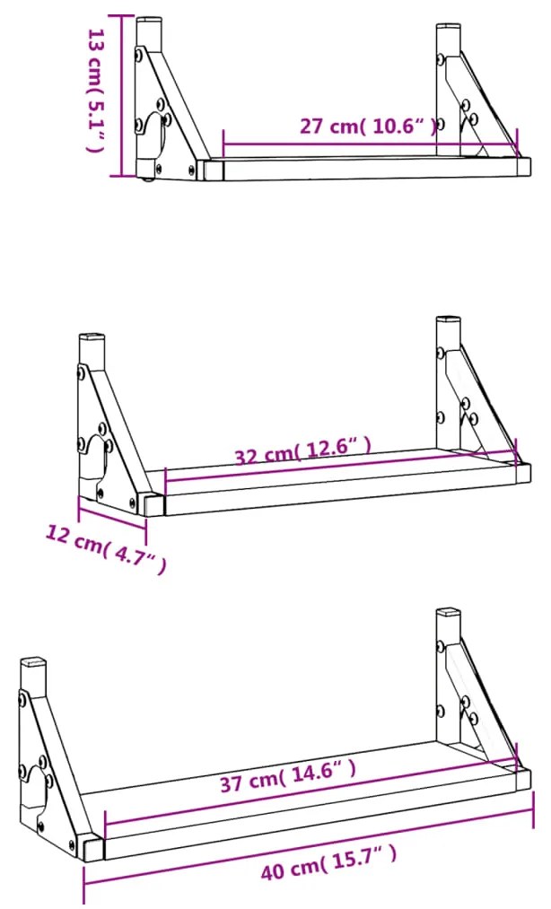 3 pcs prateleiras parede derivados de madeira carvalho castanho