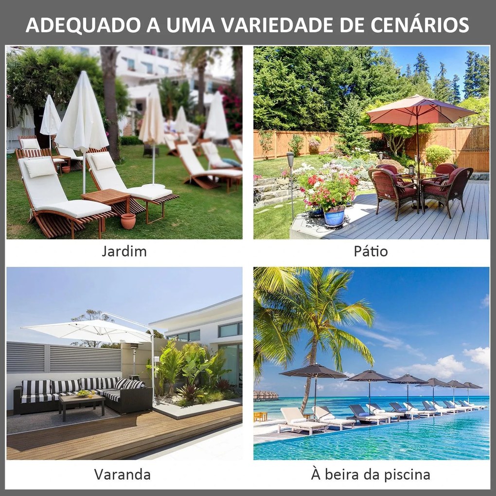 Chapéu de Sol de Jardim Ø300x250cm com Sistema de Polia Teto Ventilado e Mastro Desmontável de Madeira para Terraço Pátio Exterior Preto