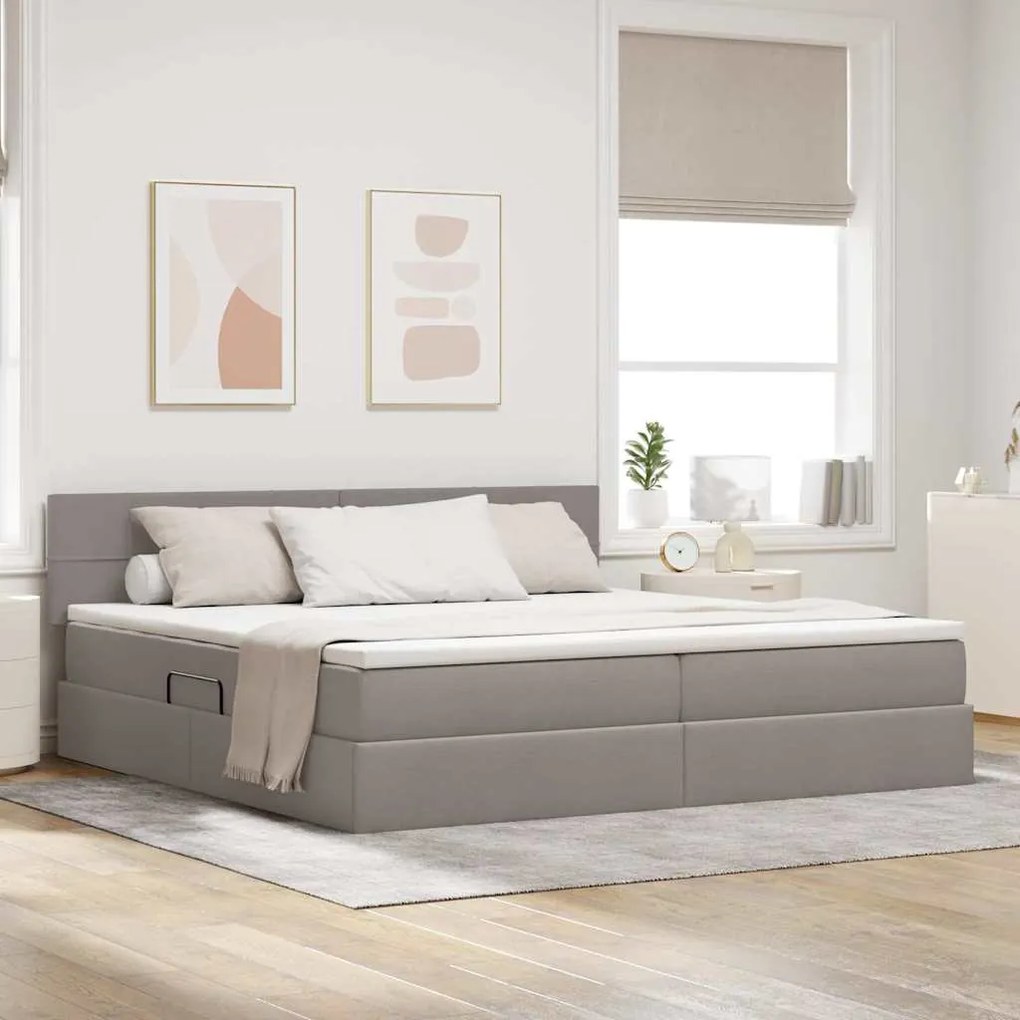 vidaXL Cama com arrumação e colchão Cinzento-acastanhado 200 x 200 cm