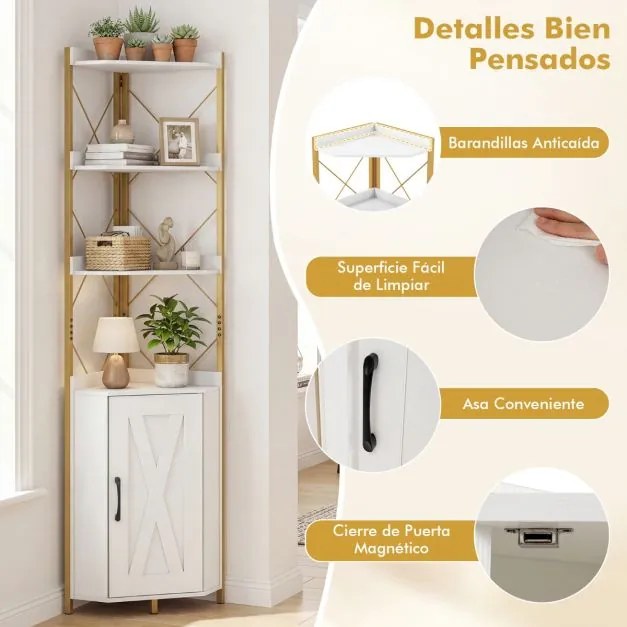 Estante de canto com 38 x 38 x 180 cm com grades de proteção Branco