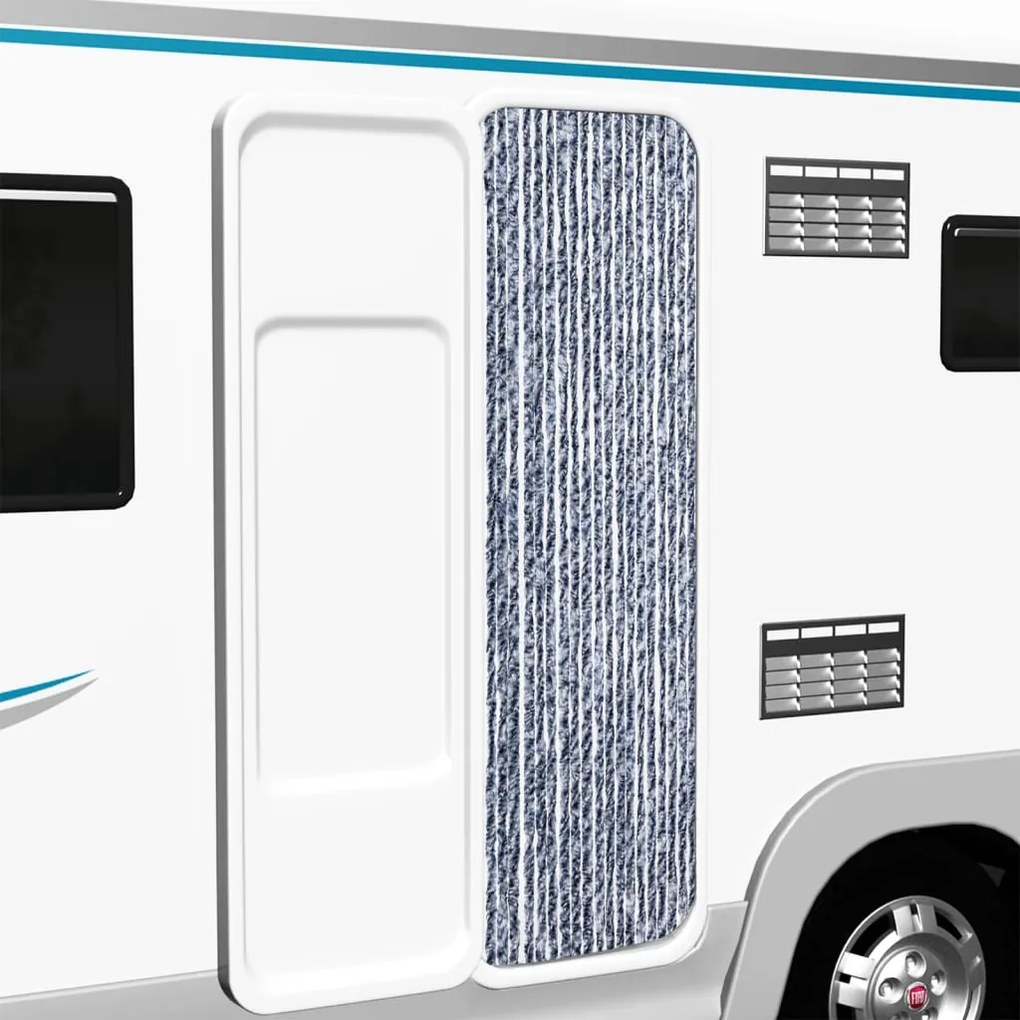 Cortina anti-insetos 56x185 cm chenille azul, branco prateado