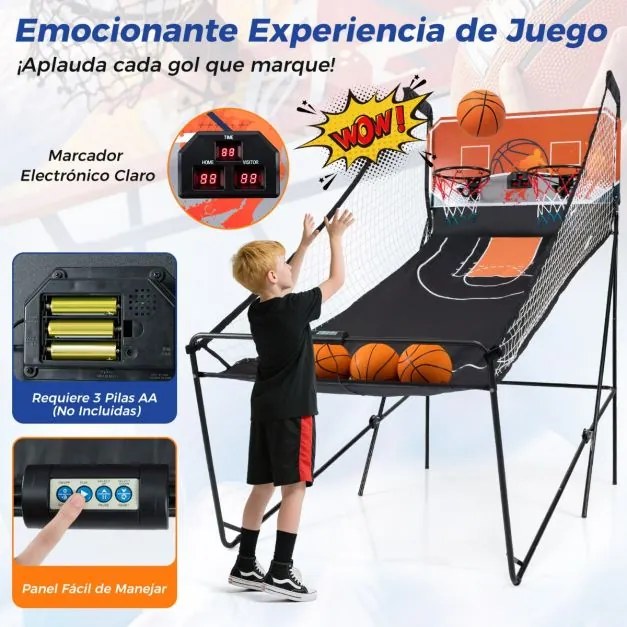 Jogo Arcade de Basquetebol Dobrável Máquina de Cesto de Basquetebol para Crianças com 8 Modos Marcador Eletrónico e Efeitos Sonoros Jogo Preto