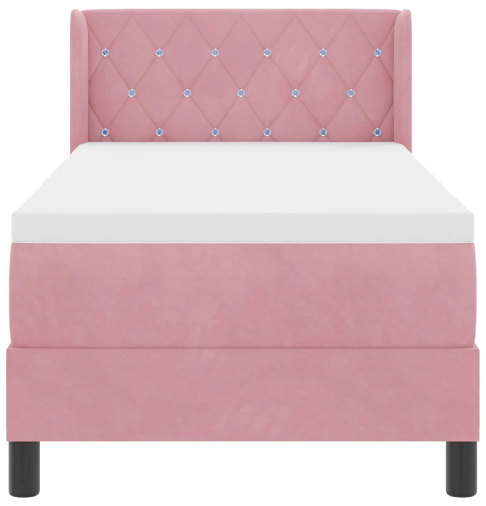 Cama Box Spring com Colchão Rosa 80x200 cm Veludo