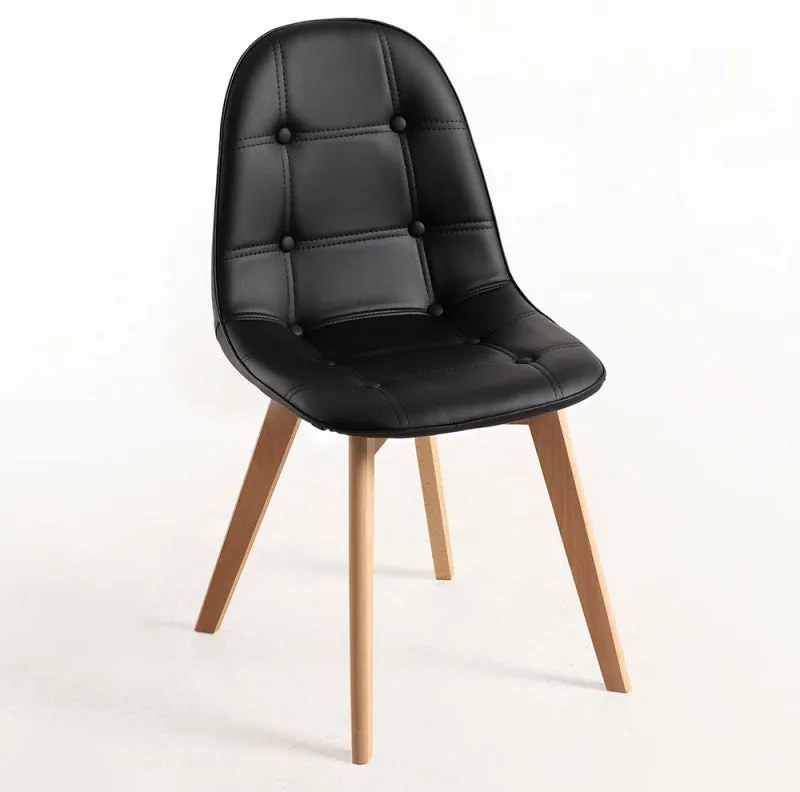 Conjunto de 2 Cadeiras Fluffy em Couro Artifical - Preto - Design Vint