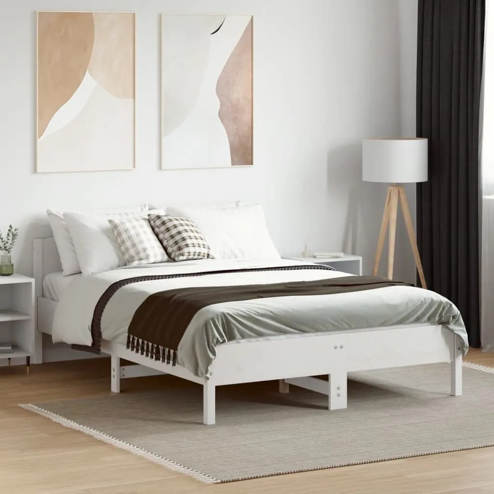 Cama sem colchão 120x190 cm madeira de pinho maciça branco