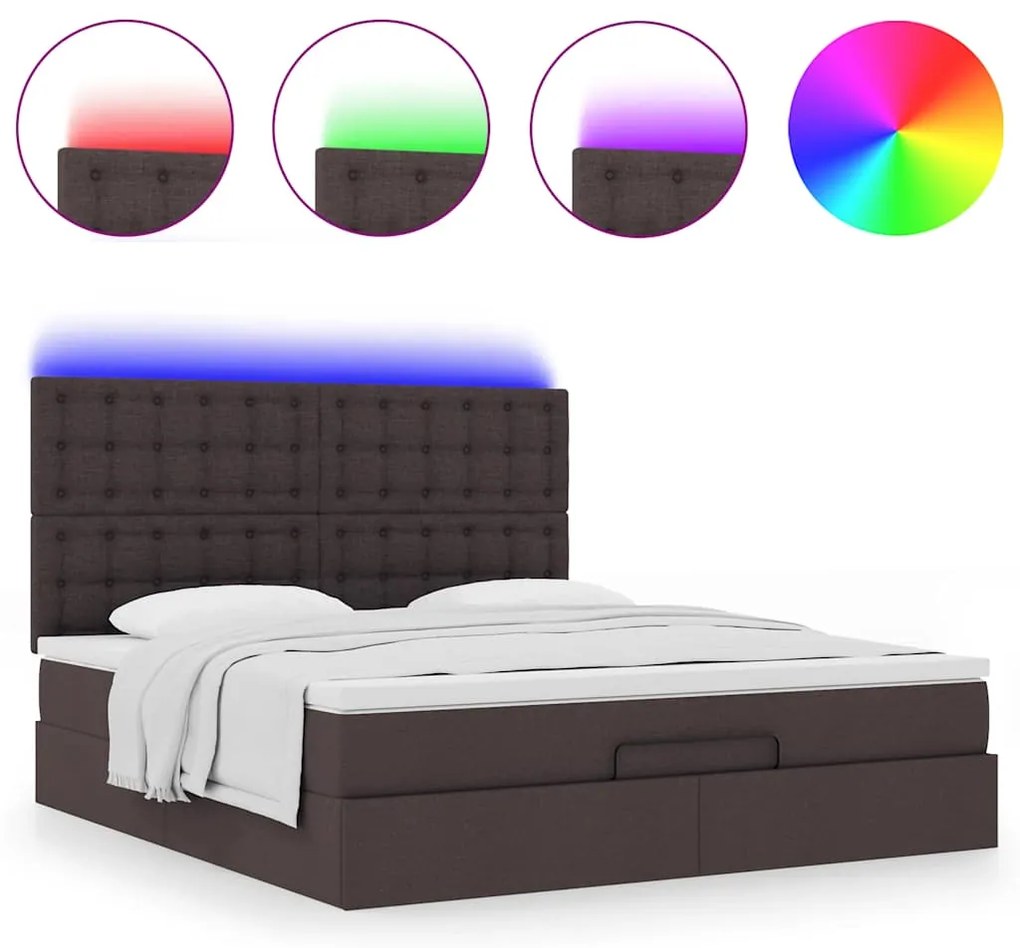 Estrutura de cama otomana com colchão tecido castanho escuro