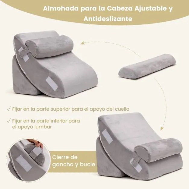 Conjunto de almofadas confortáveis e ajustáveis para apoio das costas com apoio de cabeça amovível Cinzento