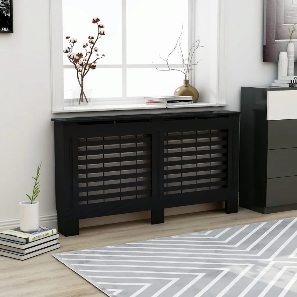 vidaXL Cobertura de radiador 152x19x81,5 cm MDF preto