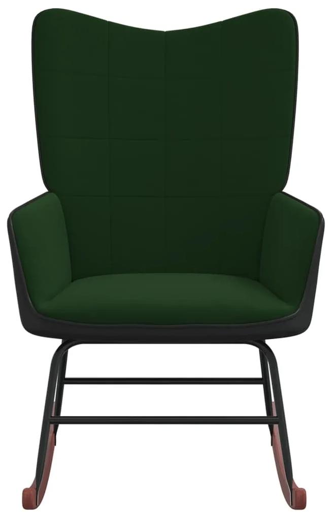 Cadeira de baloiço PVC e veludo verde-escuro