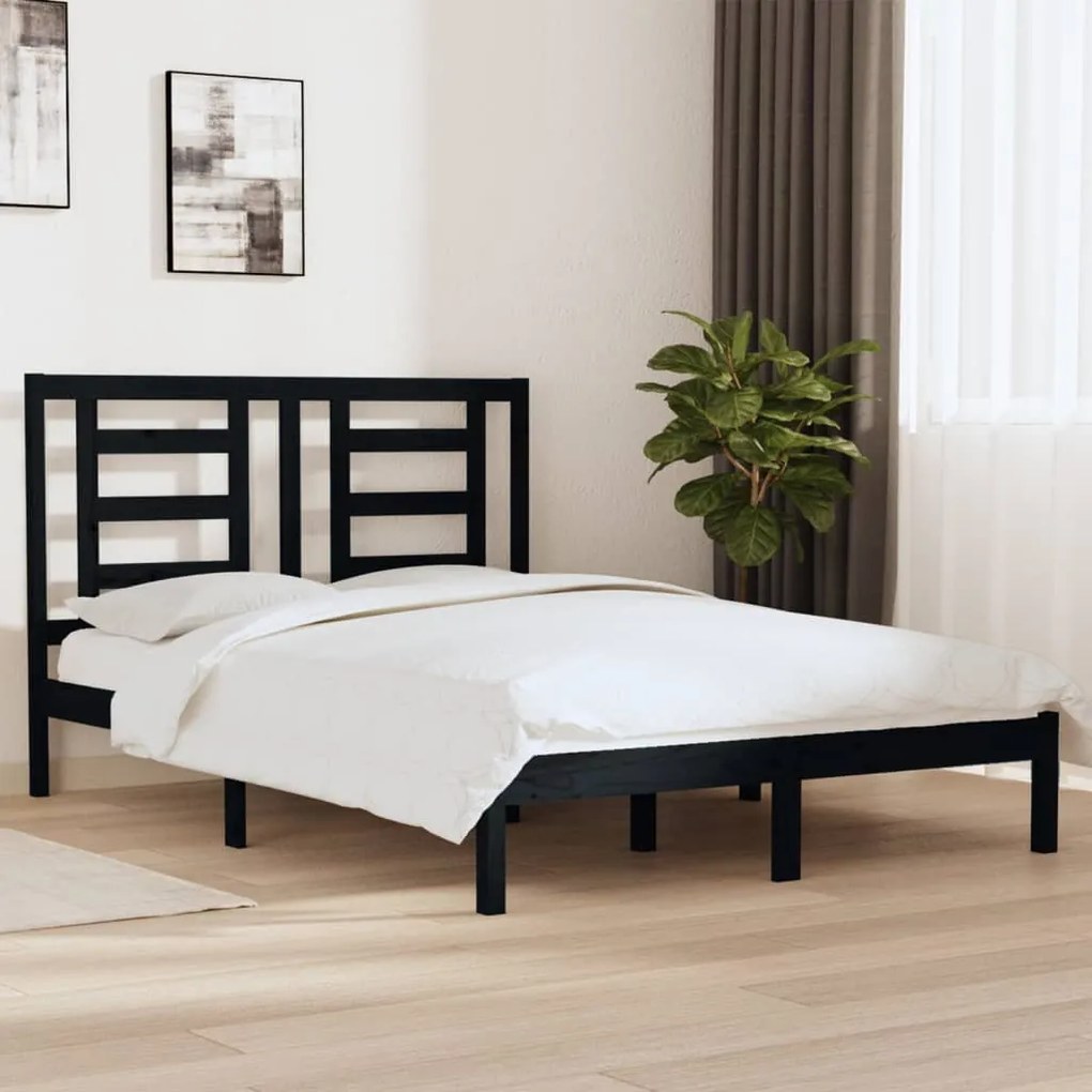 Estrutura de cama dupla 4FT6 135x190 cm pinho maciço preto