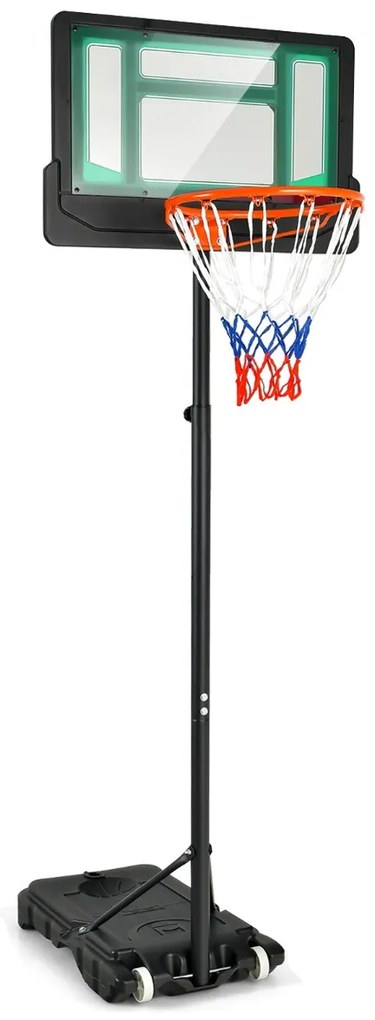 Cesto de basquetebol para crianças com altura ajustável 132-250 cm Brinquedo resistente às intempéries Verde e Preto