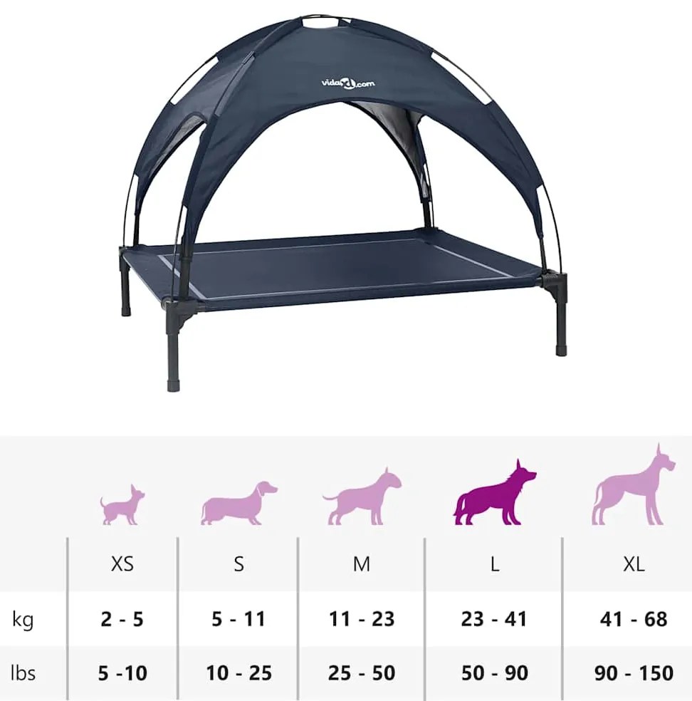 Cama Elevada para Cães com Teto Removível Azul-marinho L Aço