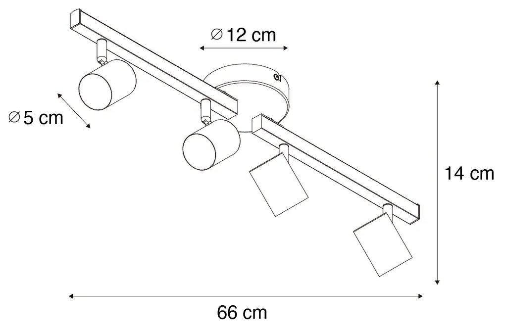 LED Foco de teto preto GU10 50mm 4 luzes com luz de fundo - Back Up Moderno