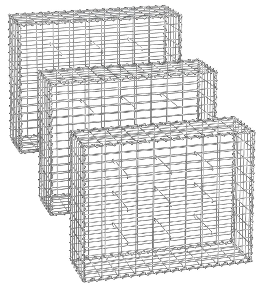 Cesto de gabião 100 x 80 x 30 cm conjunto 3 Peças prata