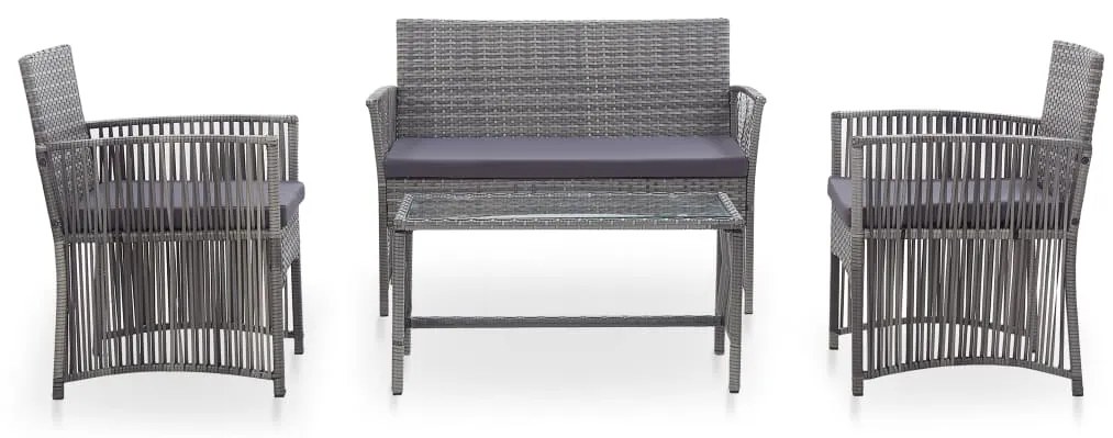 4 pcs conjunto lounge de jardim c/ almofadões vime PE antracite