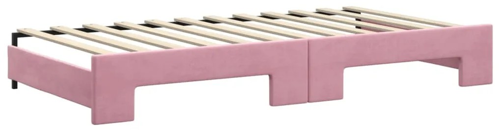 Sofá-cama com gavetão e gavetas 100x200 cm veludo rosa