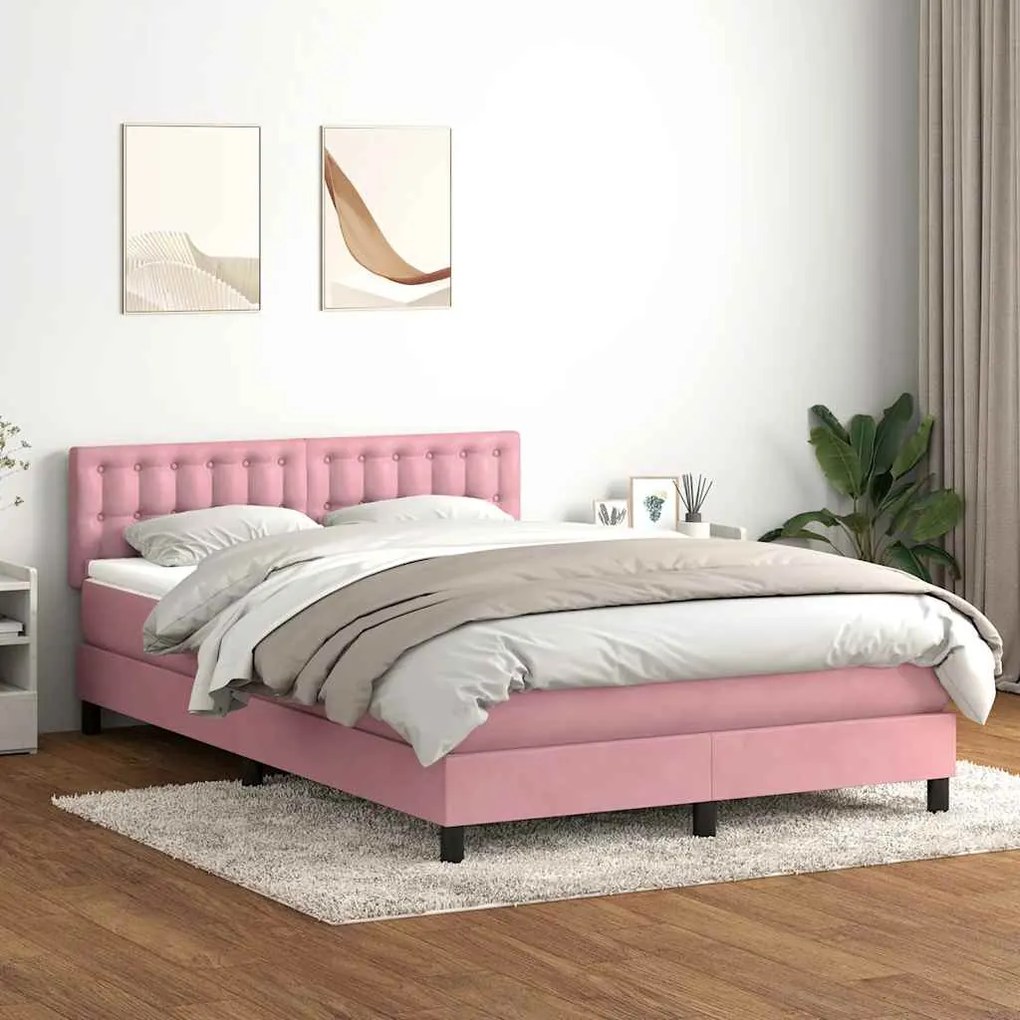 vidaXL Cama box spring com colchão 160x210 cm veludo rosa