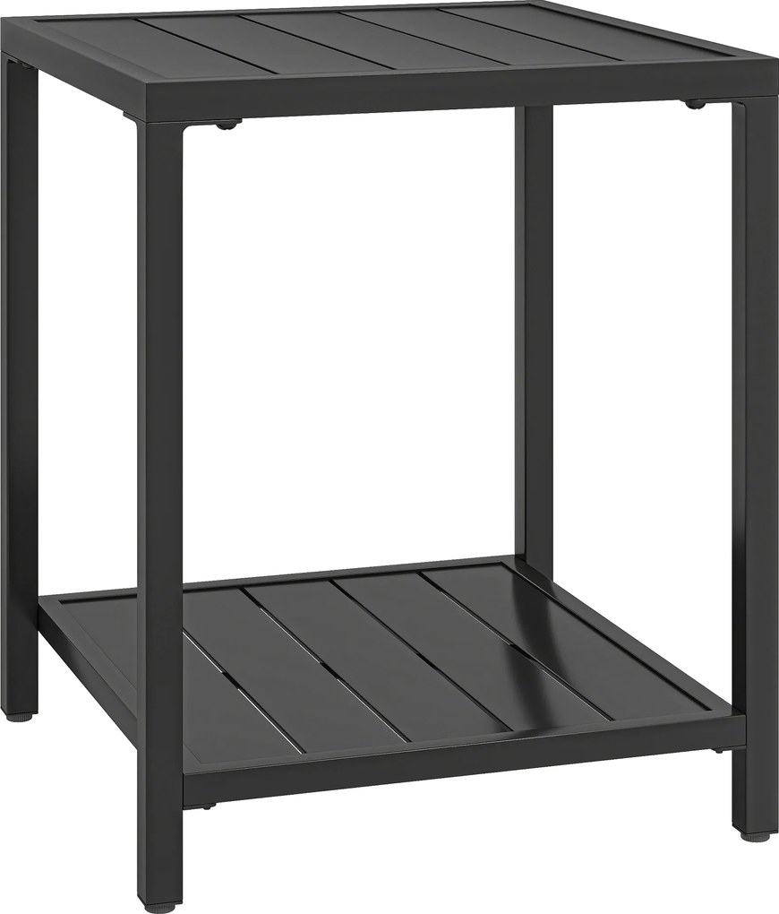 Outsunny Mesa auxiliar 45 x 45 cm à prova de intempéries, mesa de jardim com design em ripas, prateleira, pés ajustáveis, 30 kg de capacidade | Aosom Portugal