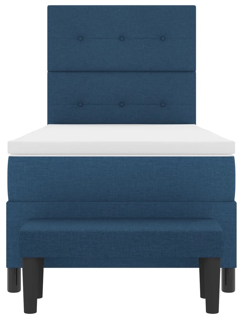 Cama Box Spring com Colchão e Banco Azul 90x190 cm Tecido