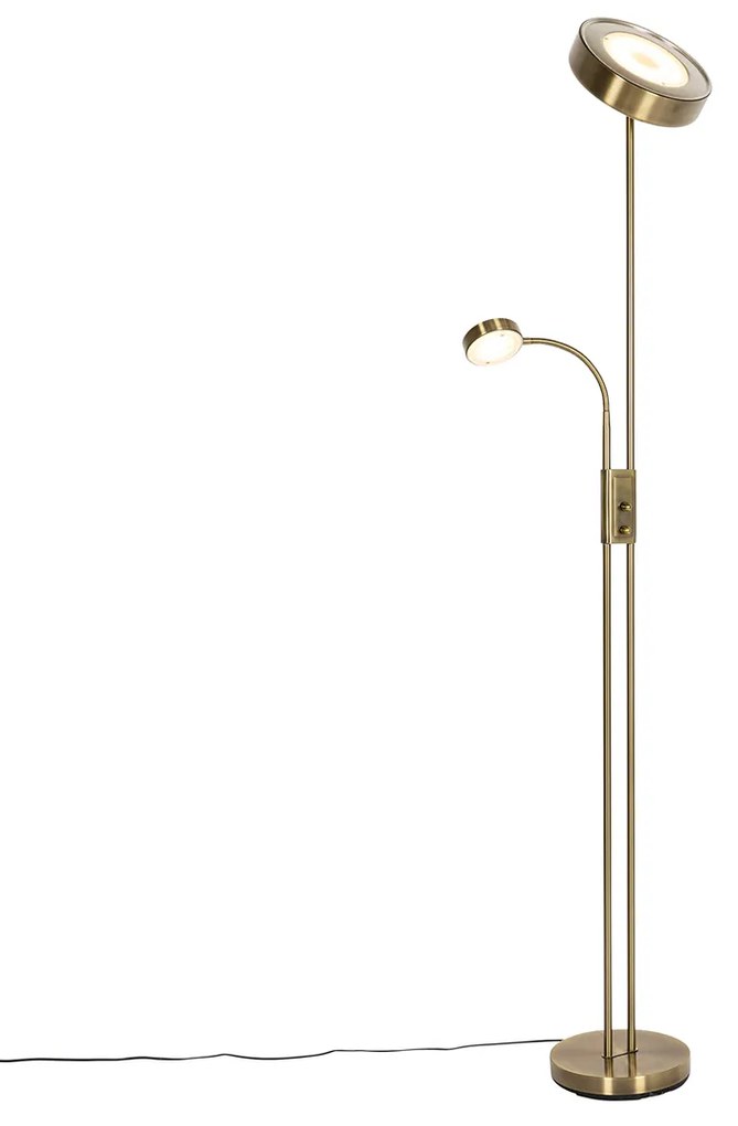 Candeeiro de pé bronze com LED e dimmer com luz de leitura - Kelso Retro