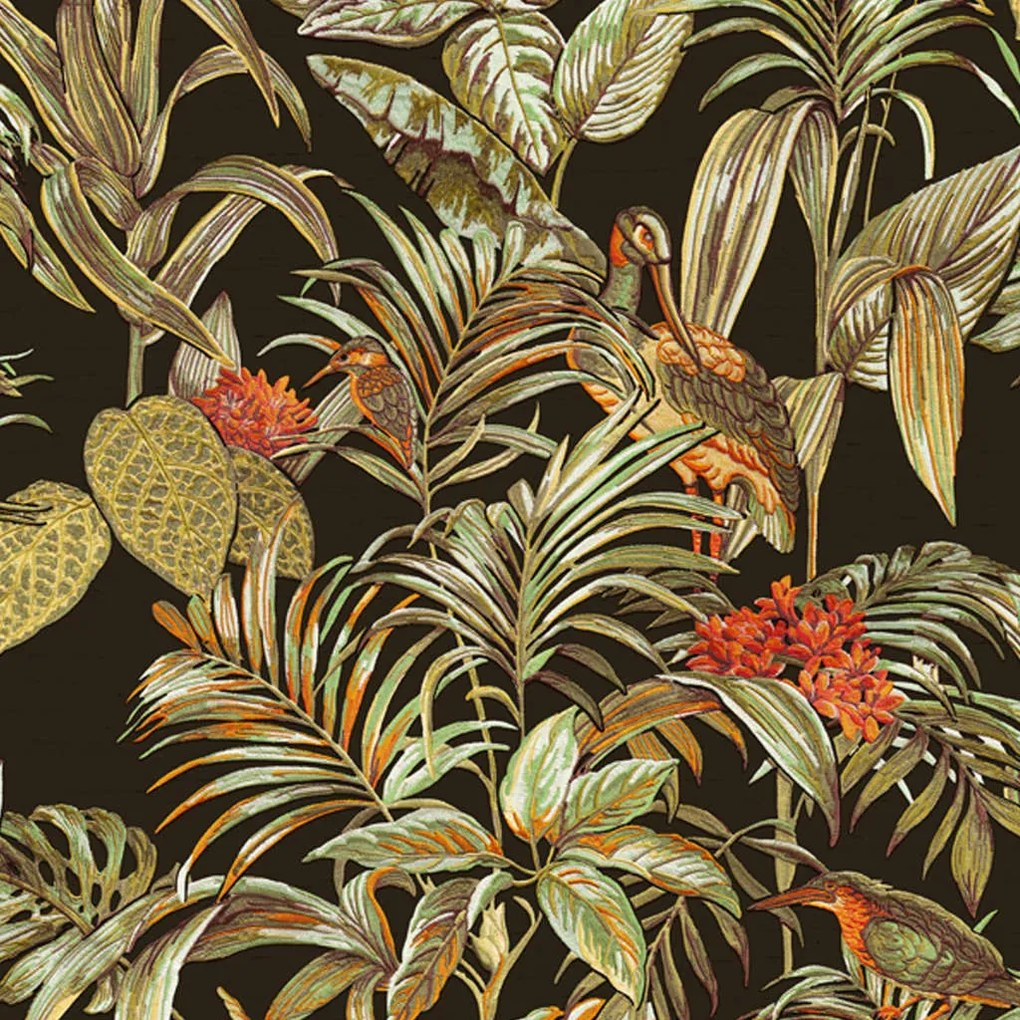 430613 DUTCH WALLCOVERINGS Papel de parede Bird-of-Paradise cor preto