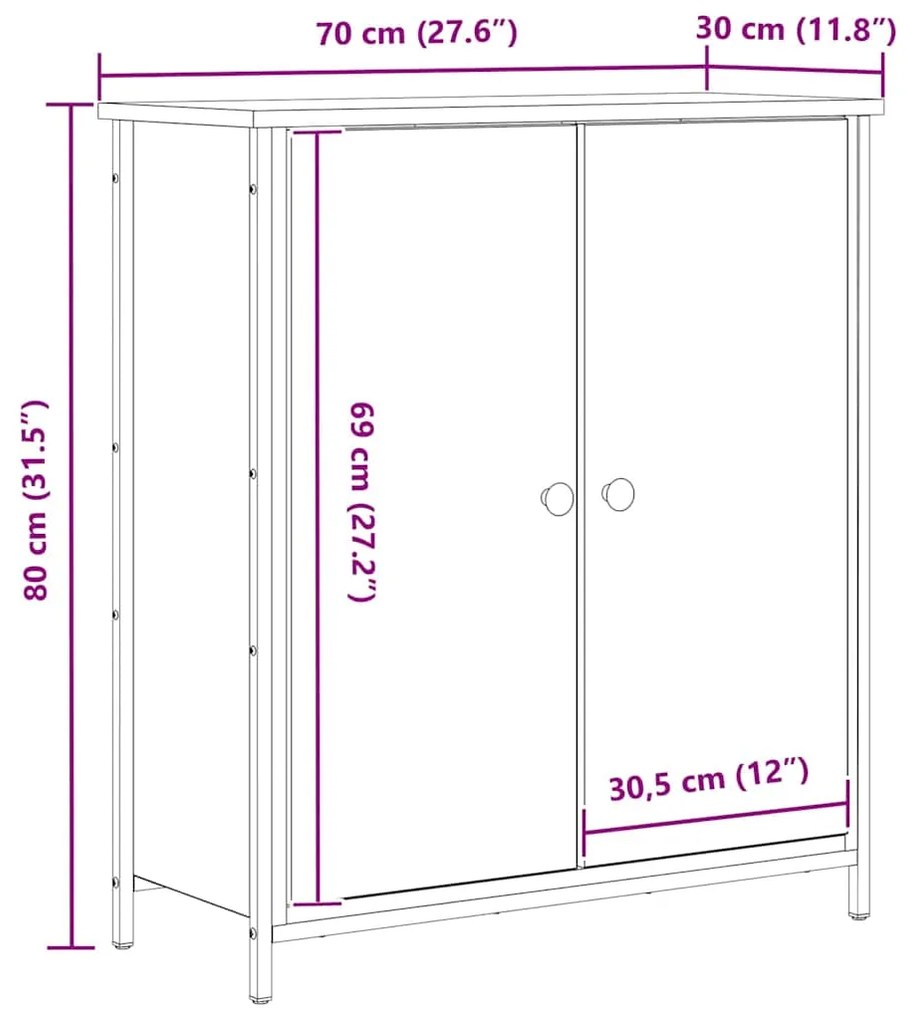 Buffet Lateral Madeira Antiga 70x30x80 cm Madeira Engenheirada e Aço