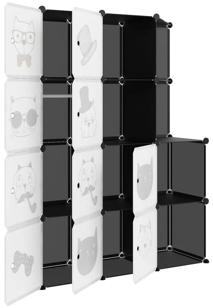 Armário de arrumação infantil com 10 cubos PP preto